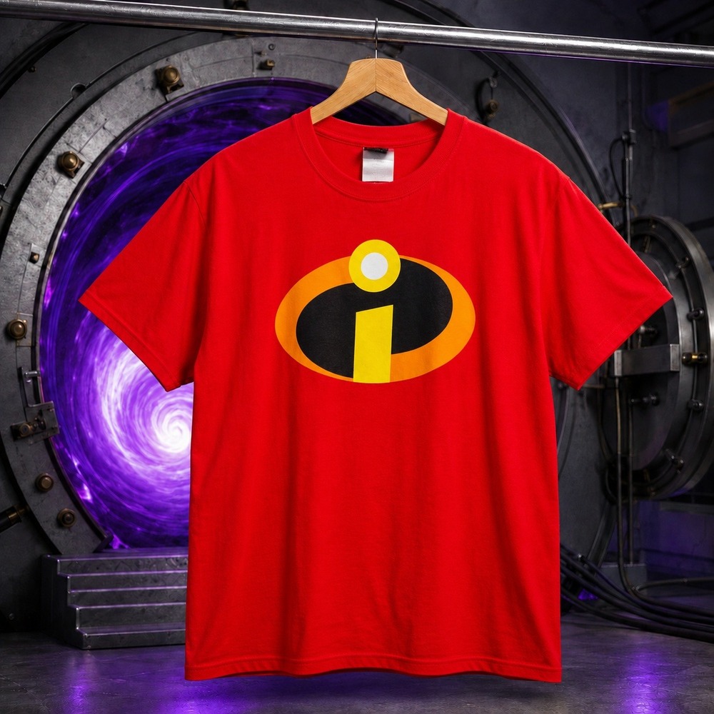 Disney Pixar The Incredibles Logo Graphic Tee Red Mens Medium Streetwear Shirt